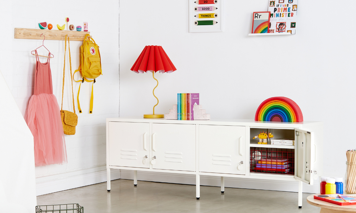 The Standard Locker in Chalk, surrounded by rainbow coloured toys.
