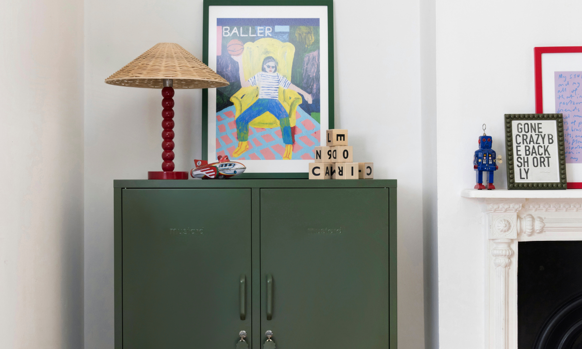 Living space with The Midi locker in Olive 