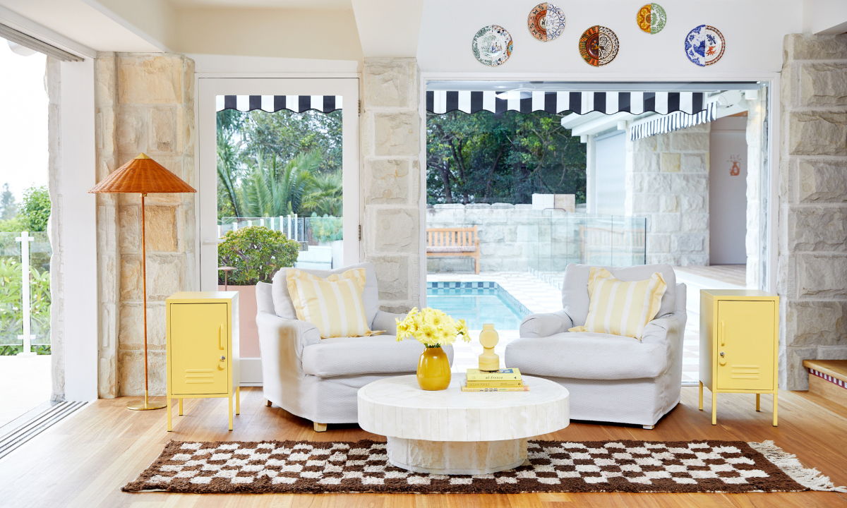 Two Butter Shorty lockers in a living room setting