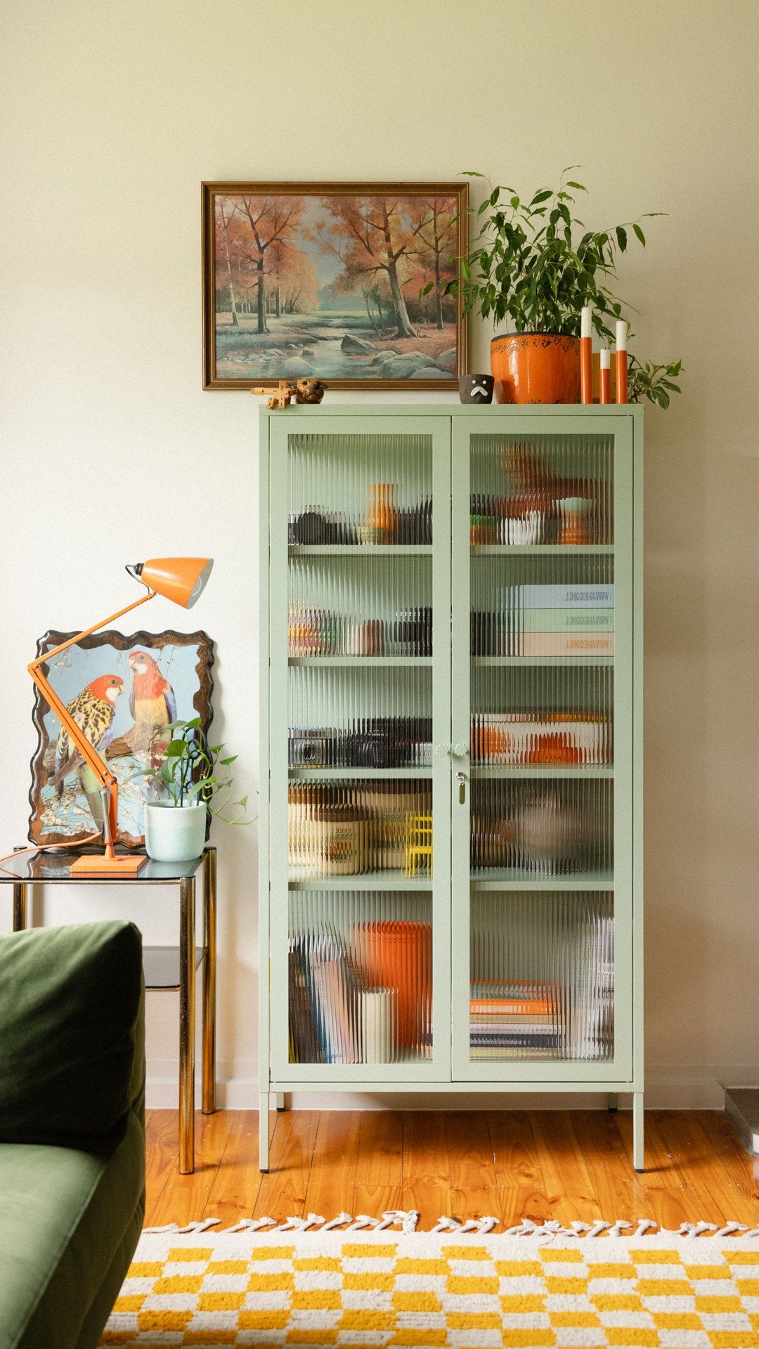 The Collector glass display cabinet in Sage green