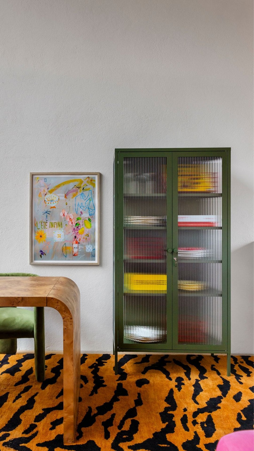 The Collector glass display cabinet in Olive green