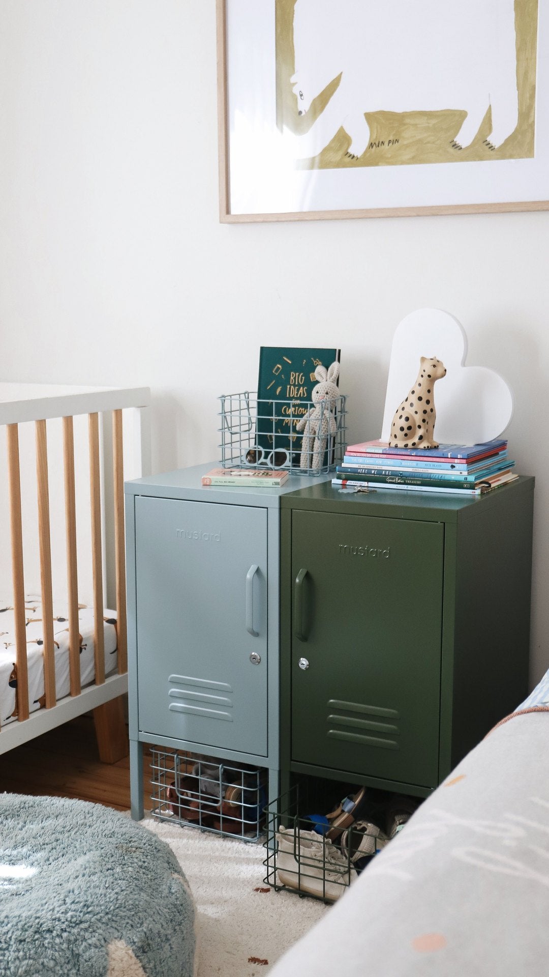 The Shorty lockers in Sage and Olive green